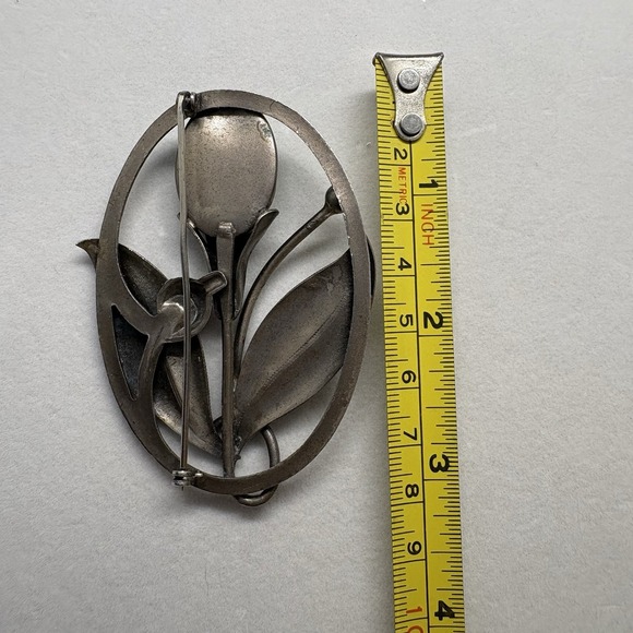 Silver Tone and Turquoise Flower Bouquet Brooch Pin / Floral, Botanical Theme - Picture 4 of 5